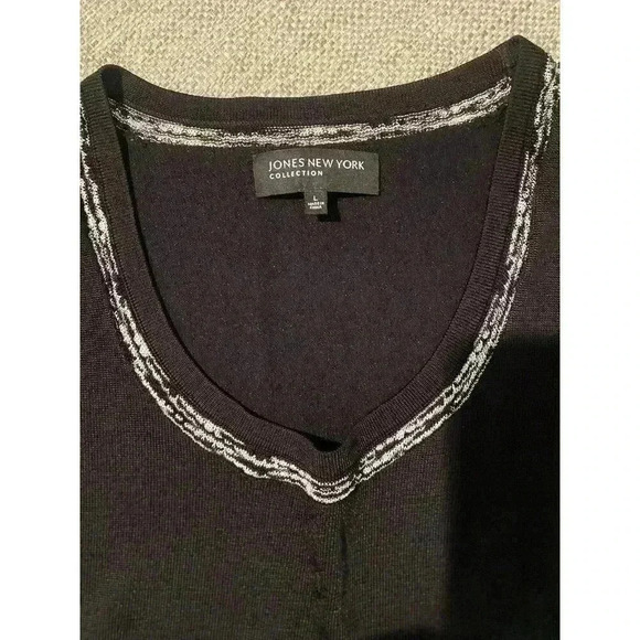 NWT JONES NEW YORK COLLECTION SZ L Rayon/Nylon Pretty Black Pullover Sweater - Picture 4 of 7
